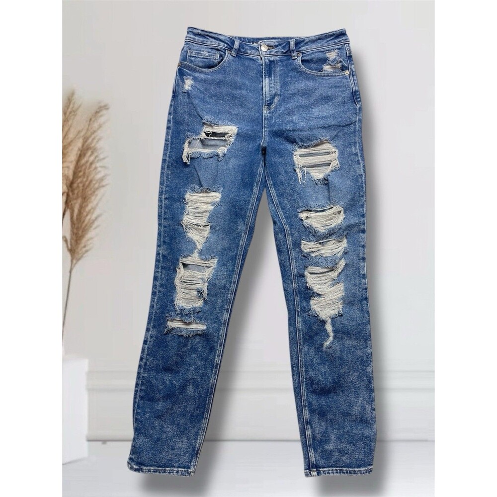 American Eagle Stretch Mom Women's Size 10 Long High-Rise Distressed Blue Jeans